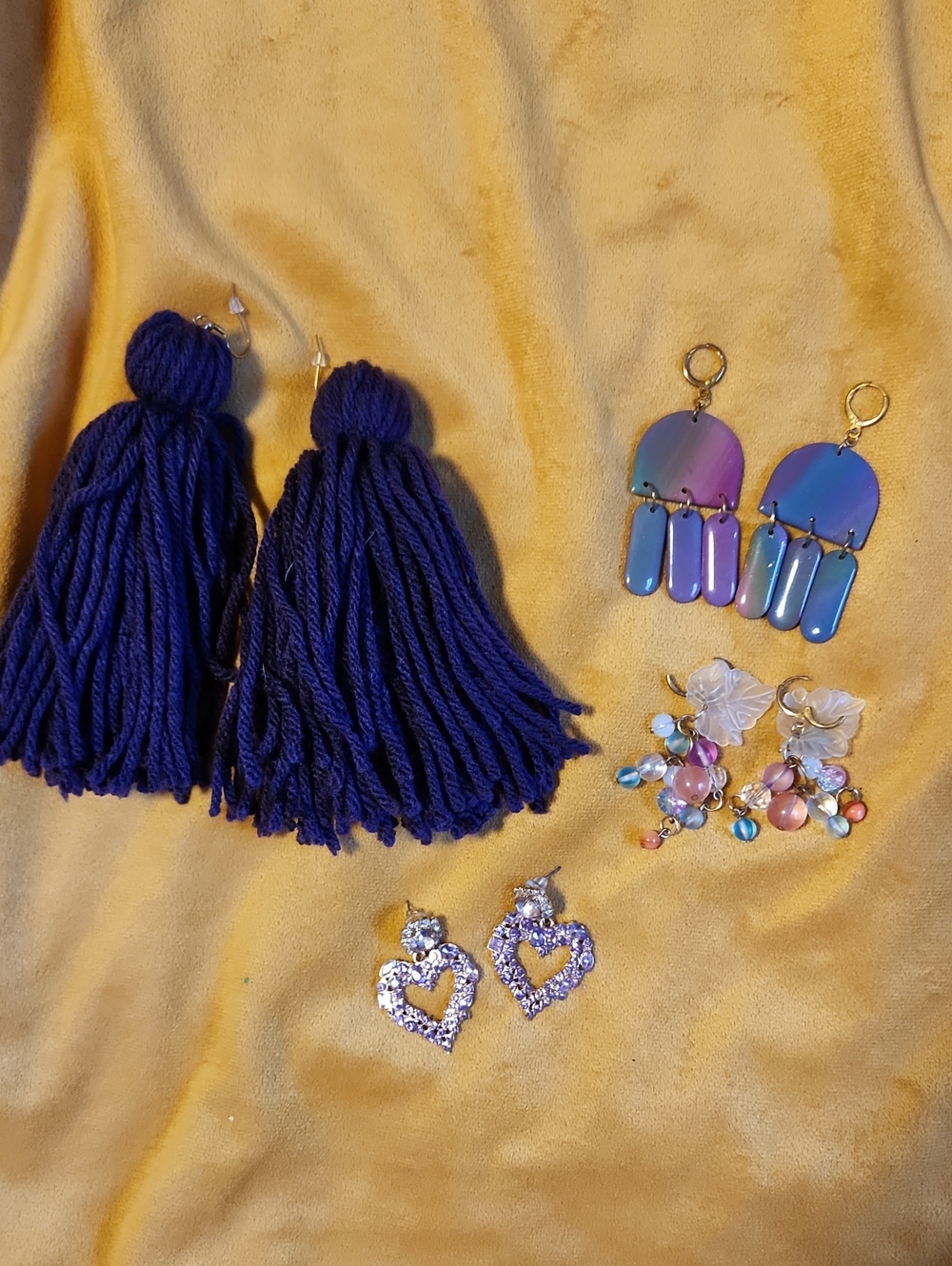 Purples And Pinks Earrings- Fringe Tassels, Clay Dangle, Beaded Clusters, Hearts